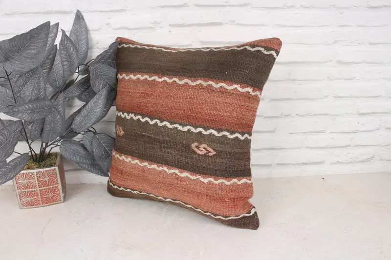 Gift Pillow, Pillow Sham, Pillow for Couch, 18x18 Brown Pillow Case, Cotton Pillow Sham, Kilim Pillow Cover, Shabby Chic Pillow Case - 4