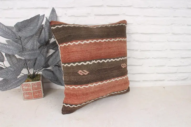 Gift Pillow, Pillow Sham, Pillow for Couch, 18x18 Brown Pillow Case, Cotton Pillow Sham, Kilim Pillow Cover, Shabby Chic Pillow Case - 3