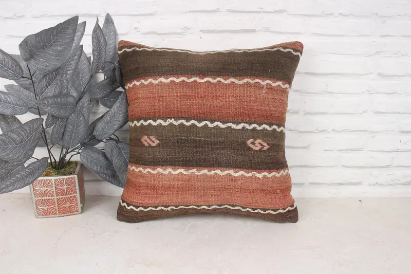 Gift Pillow, Pillow Sham, Pillow for Couch, 18x18 Brown Pillow Case, Cotton Pillow Sham, Kilim Pillow Cover, Shabby Chic Pillow Case - 1
