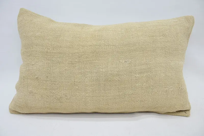 Türk Bej Yastık Kılıfı, Antika 12x20 inç İç Mekan Yastık - 1
