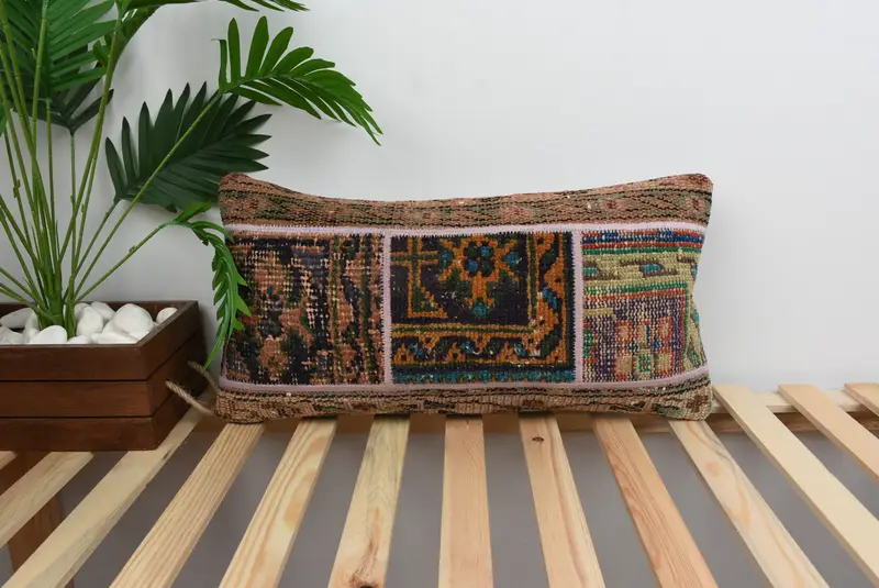 El yapımı Kilim yastığı, 12x24 mavi yastık kapağı, vintage Kilim yastık, çiftlik evi yastığı, kanepe için yastık, pamuk yastık çantası, yastık çantası - 1