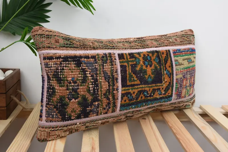 El yapımı Kilim yastığı, 12x24 mavi yastık kapağı, vintage Kilim yastık, çiftlik evi yastığı, kanepe için yastık, pamuk yastık çantası, yastık çantası - 4