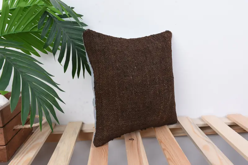 Sofa Pillow, Pattern Throw Cushion Case, Throw Kilim Pillow, Pillow Cover, Ethnical Kilim Rug Pillow, Kilim Cushion Sham, 12x12 Brown Pillow Sham - 4