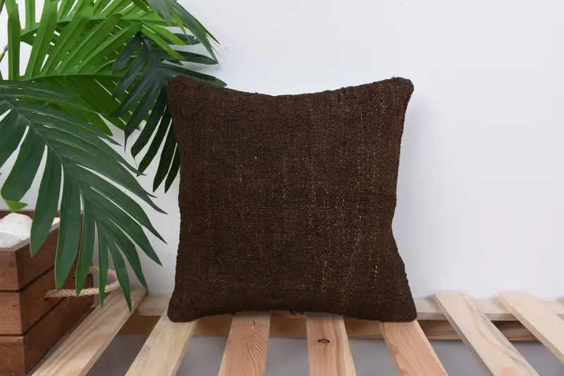 Sofa Pillow, Pattern Throw Cushion Case, Throw Kilim Pillow, Pillow Cover, Ethnical Kilim Rug Pillow, Kilim Cushion Sham, 12x12 Brown Pillow Sham - 1