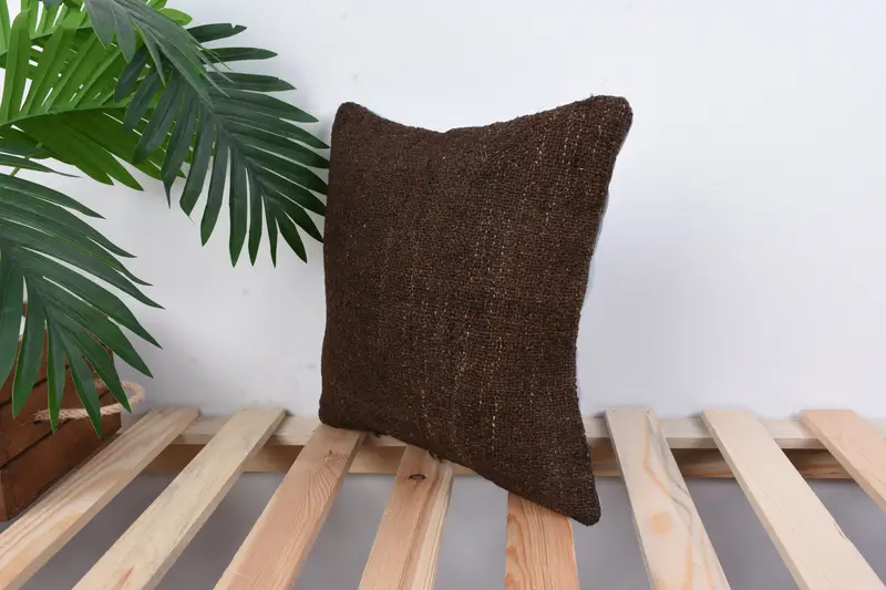 Sofa Pillow, Pattern Throw Cushion Case, Throw Kilim Pillow, Pillow Cover, Ethnical Kilim Rug Pillow, Kilim Cushion Sham, 12x12 Brown Pillow Sham - 5