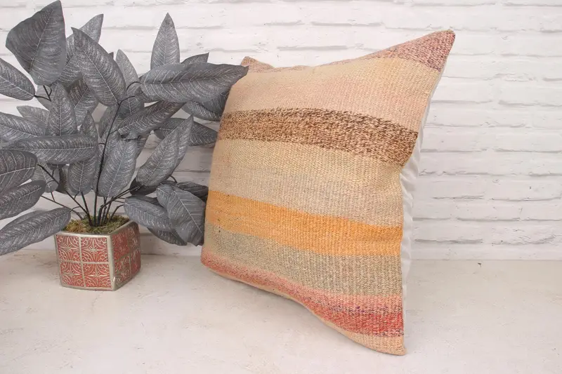 20x20 Brown Cushion Cover, Ethnical Kilim Rug Pillow, Boho Pillow, Cushion Cover, Neutral Cushion Cover, Vintage Kilim Pillow - 4