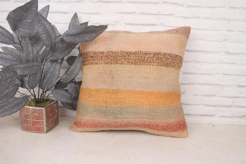 20x20 Brown Cushion Cover, Ethnical Kilim Rug Pillow, Boho Pillow, Cushion Cover, Neutral Cushion Cover, Vintage Kilim Pillow - 1