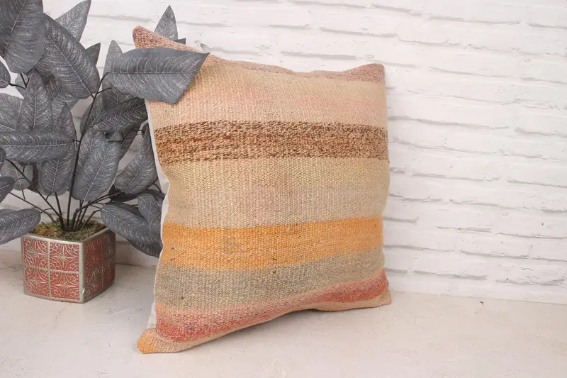 20x20 Brown Cushion Cover, Ethnical Kilim Rug Pillow, Boho Pillow, Cushion Cover, Neutral Cushion Cover, Vintage Kilim Pillow - 3