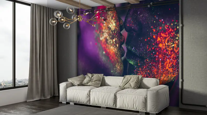 Sensual Photo Wall Mural, Sensual Wall Print, Shimmery Wall Decor, Colorful Wall Paper, Contemporary Wall Art, Kissing Couple Wall , Mature - 8