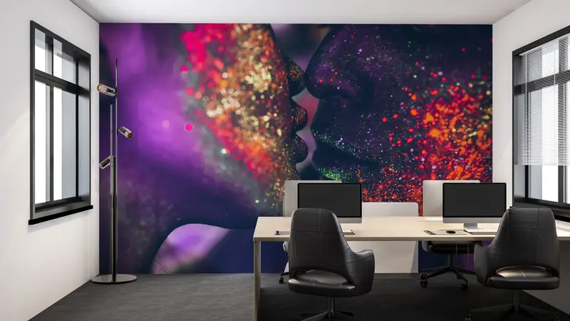 Sensual Photo Wall Mural, Sensual Wall Print, Shimmery Wall Decor, Colorful Wall Paper, Contemporary Wall Art, Kissing Couple Wall , Mature - 5