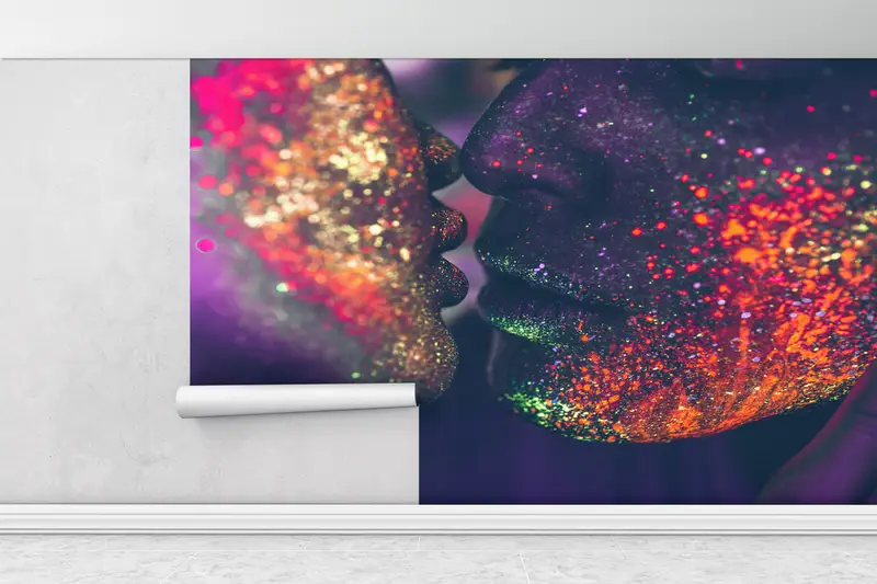 Sensual Photo Wall Mural, Sensual Wall Print, Shimmery Wall Decor, Colorful Wall Paper, Contemporary Wall Art, Kissing Couple Wall , Mature - 6