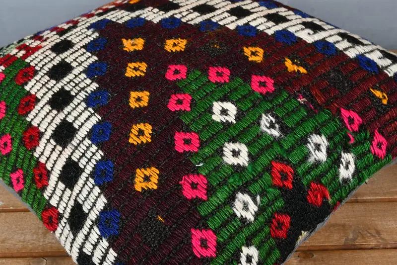 Kilim Pillow Cover, 18x18 Green Pillow, Pillow for Couch, Anatolian Cushion Cover, Cushion Case, Turkish Pillow, Outdoor Cushion Case - 3
