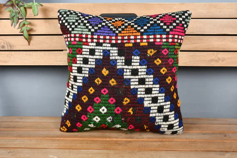 Kilim Pillow Cover, 18x18 Green Pillow, Pillow for Couch, Anatolian Cushion Cover, Cushion Case, Turkish Pillow, Outdoor Cushion Case - 6