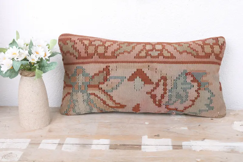 Pillow for Sofa, Aztec Pillow Sham, Armchair Pillow Sham, Boho Pillow Sham Cover, Kilim Cushion Sham, Cushion Case, 8x16 Beige Pillow Case - 2