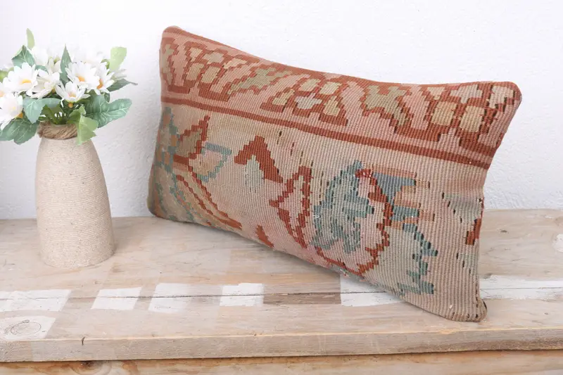 Pillow for Sofa, Aztec Pillow Sham, Armchair Pillow Sham, Boho Pillow Sham Cover, Kilim Cushion Sham, Cushion Case, 8x16 Beige Pillow Case - 5