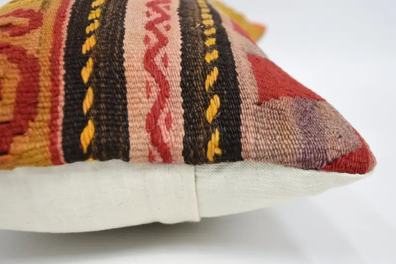 Meditation Pillow Case, Vintage Kilim Throw Pillow, Cushion Case, Kilim Cushion Sham, Kilim Pillow Cover, 12x20 Yellow Pillow Sham - 5