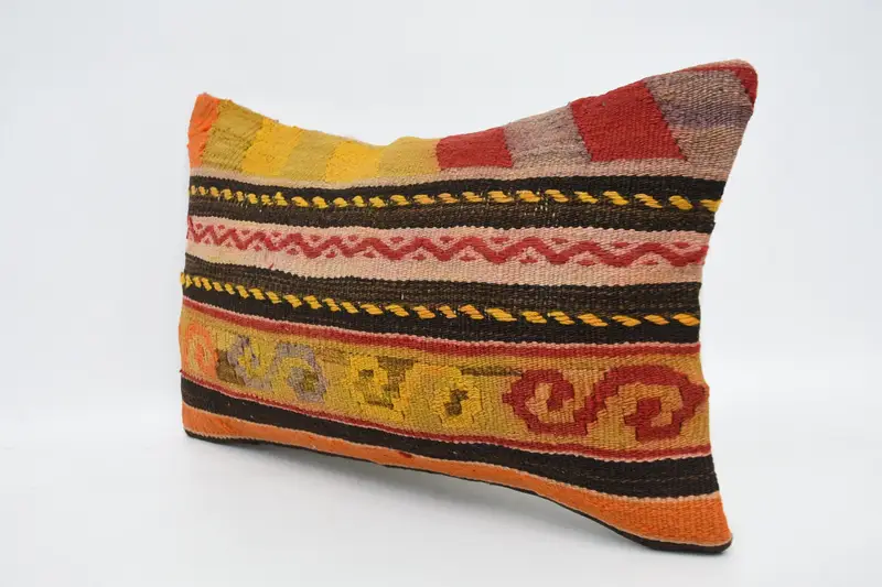 Meditation Pillow Case, Vintage Kilim Throw Pillow, Cushion Case, Kilim Cushion Sham, Kilim Pillow Cover, 12x20 Yellow Pillow Sham - 4