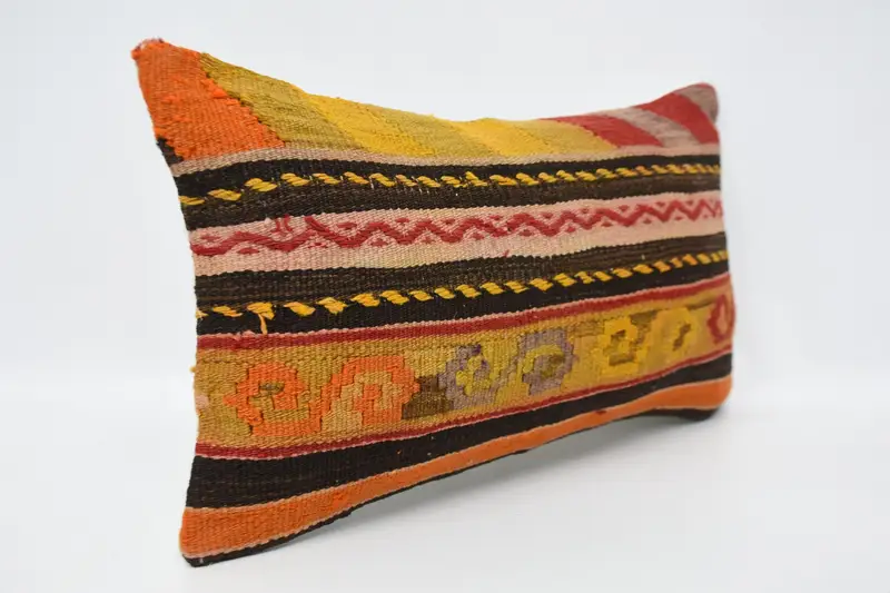 Meditation Pillow Case, Vintage Kilim Throw Pillow, Cushion Case, Kilim Cushion Sham, Kilim Pillow Cover, 12x20 Yellow Pillow Sham - 3