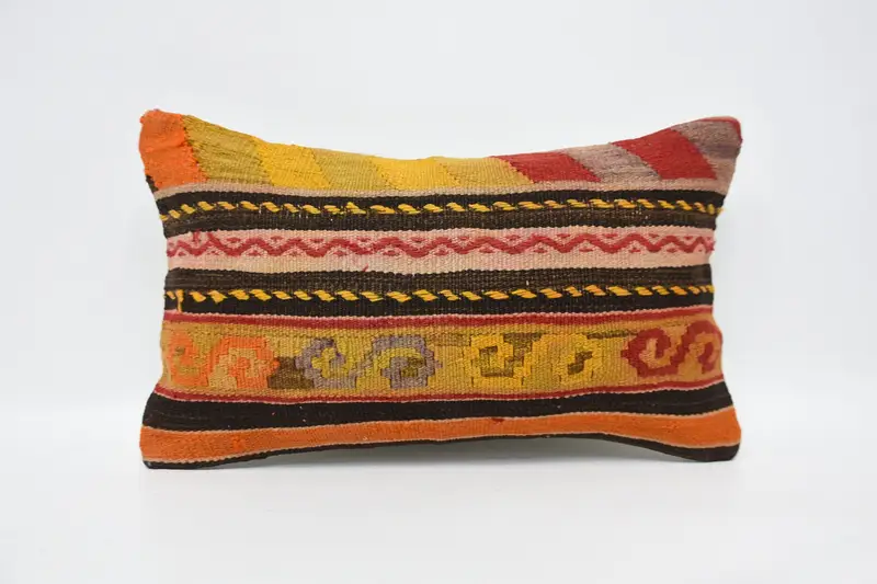 Meditation Pillow Case, Vintage Kilim Throw Pillow, Cushion Case, Kilim Cushion Sham, Kilim Pillow Cover, 12x20 Yellow Pillow Sham - 1