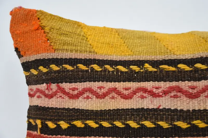 Meditation Pillow Case, Vintage Kilim Throw Pillow, Cushion Case, Kilim Cushion Sham, Kilim Pillow Cover, 12x20 Yellow Pillow Sham - 2
