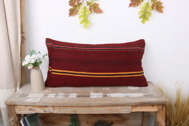 Kilim Pillow Cover, Pillow Sham, 12x24 Red Pillow Sham, Home Decor Pillow, Interior Designer Pillow, Yoga Cushion Cover, Ottoman Pillow - 1