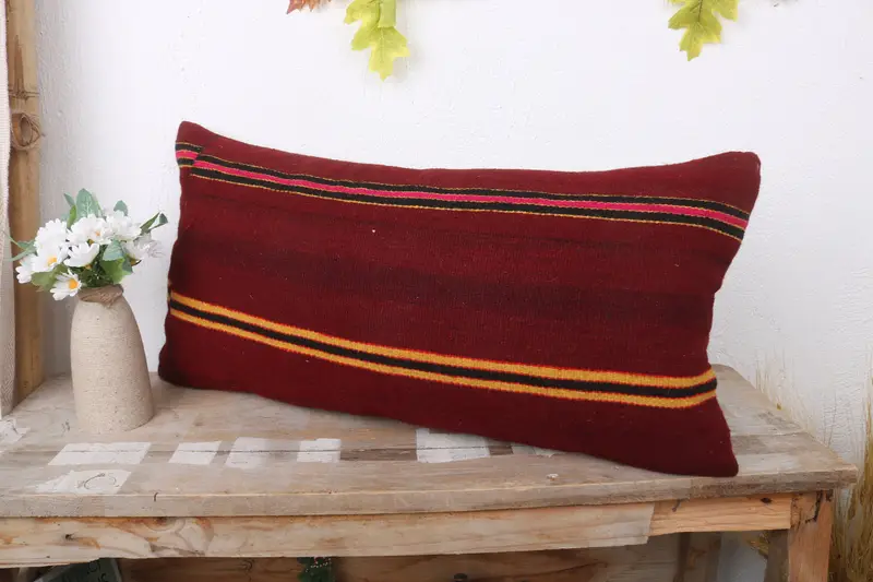Kilim Pillow Cover, Pillow Sham, 12x24 Red Pillow Sham, Home Decor Pillow, Interior Designer Pillow, Yoga Cushion Cover, Ottoman Pillow - 4