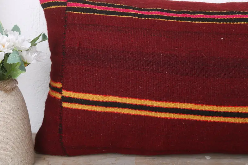 Kilim Pillow Cover, Pillow Sham, 12x24 Red Pillow Sham, Home Decor Pillow, Interior Designer Pillow, Yoga Cushion Cover, Ottoman Pillow - 3