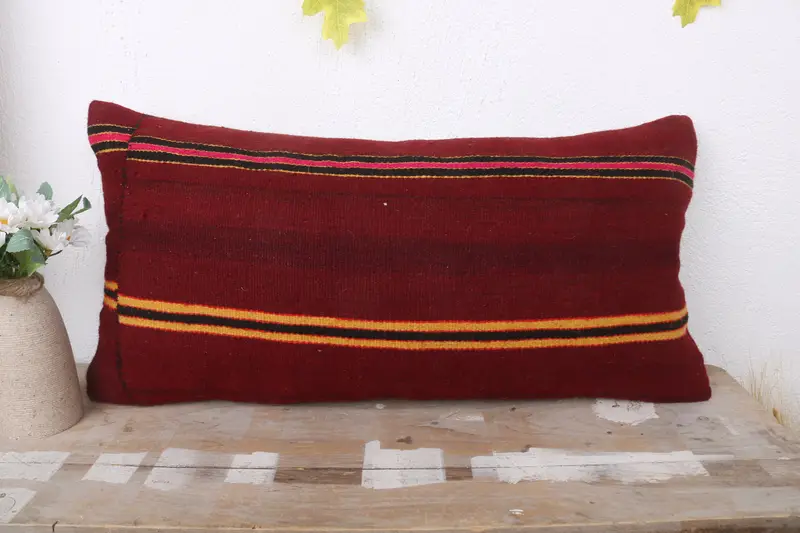 Kilim Pillow Cover, Pillow Sham, 12x24 Red Pillow Sham, Home Decor Pillow, Interior Designer Pillow, Yoga Cushion Cover, Ottoman Pillow - 2
