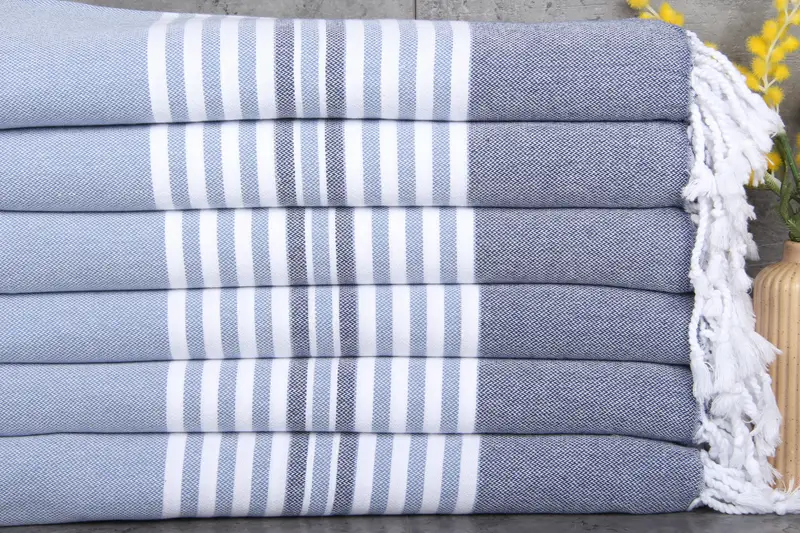 Turkish Towels Beach Organic Cotton Blue-Navy Stripes, 40x67 Inches
