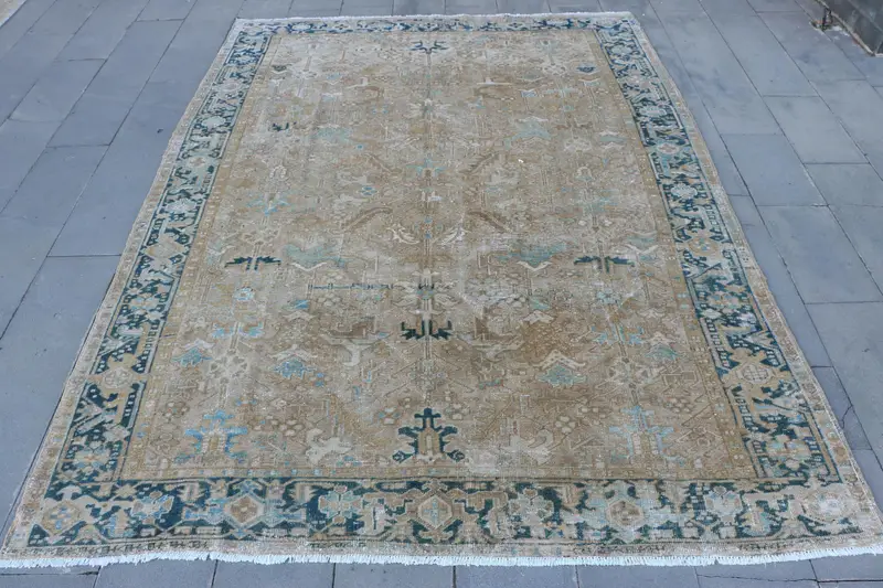 Bej ve Kahverengi Patchwork Halı, 7,6x10,3 ft Zarif Dekor