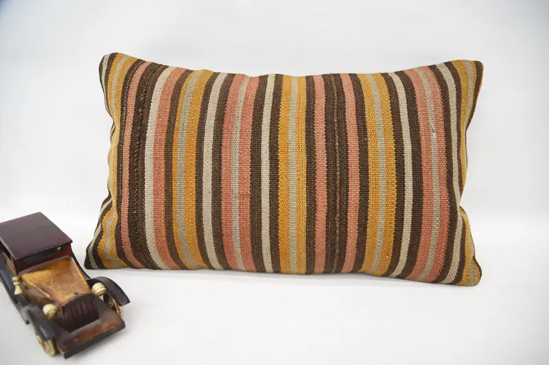 Kilim Pillow, Pillow for Couch, Boho Pillow Sham Cover, Bolster Cushion Cover, Pillow Sham, 12x20 Brown Pillow, Aztec Pillow - 4