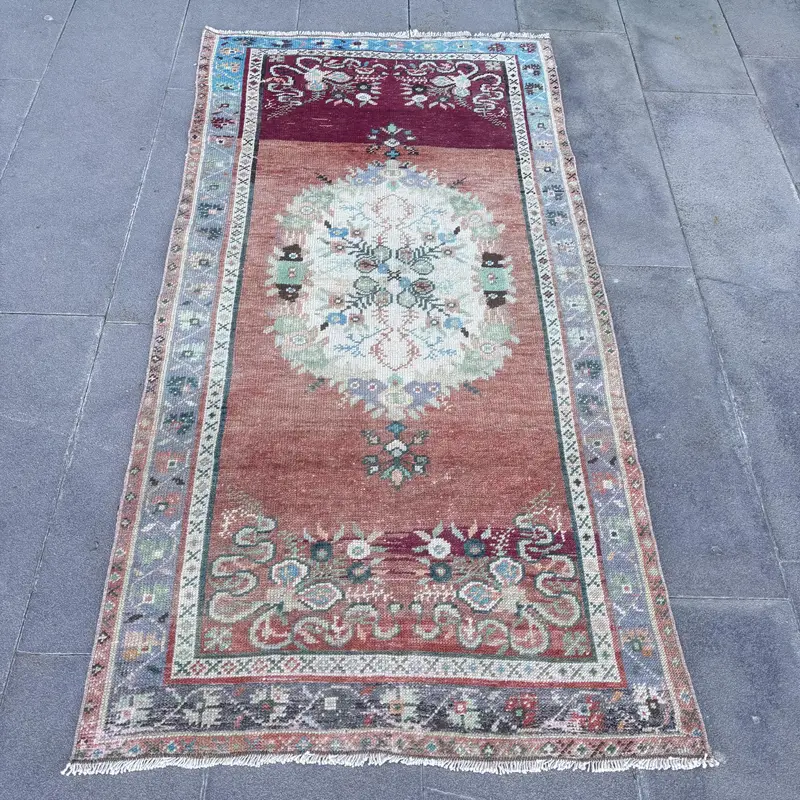 Alfombra abstracta naranja y morada, decoración vibrante de 2,9 x 5,9 pies