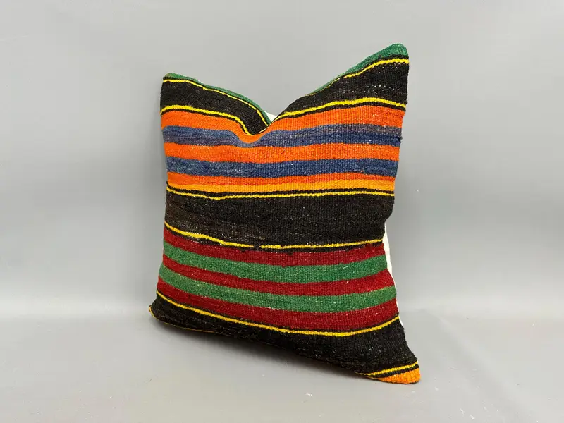 20x20 Orange Pillow, Turkish Kilim Pillow, Kilim Cushion Sham, Antique Pillows, Cushion, Handwoven Cushion Cover - 3