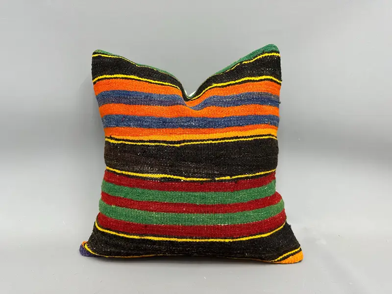 20x20 Orange Pillow, Turkish Kilim Pillow, Kilim Cushion Sham, Antique Pillows, Cushion, Handwoven Cushion Cover - 1