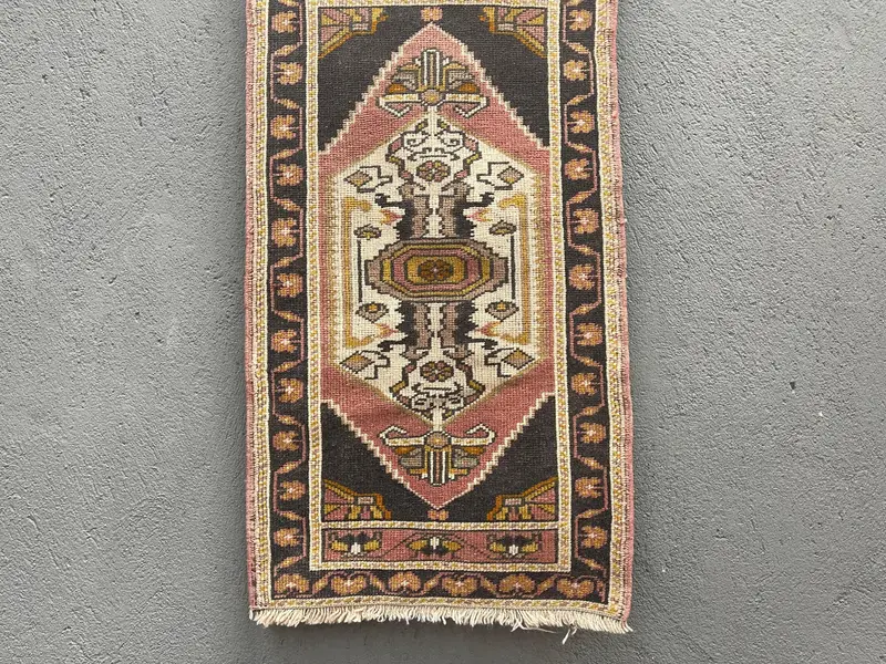 Vintage 1.7x3.2 ft Rug, Oushak Turkish Rug, Red Ombré Rug Wool - 1
