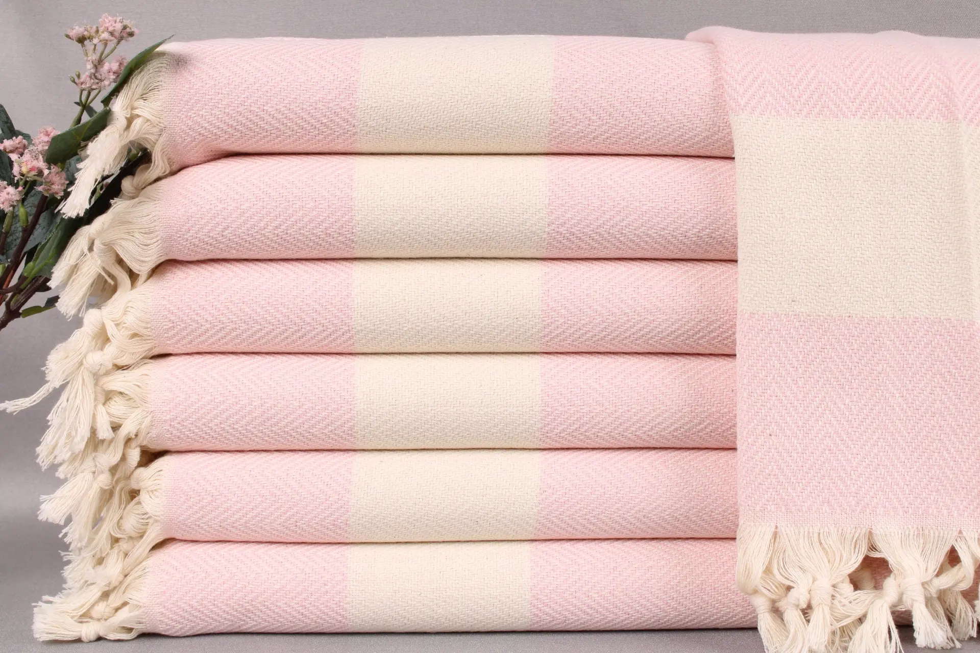 Asılı Mutfak El Havlusu Açık Pudra Pembe Chevron, 18x36 İnç - 1