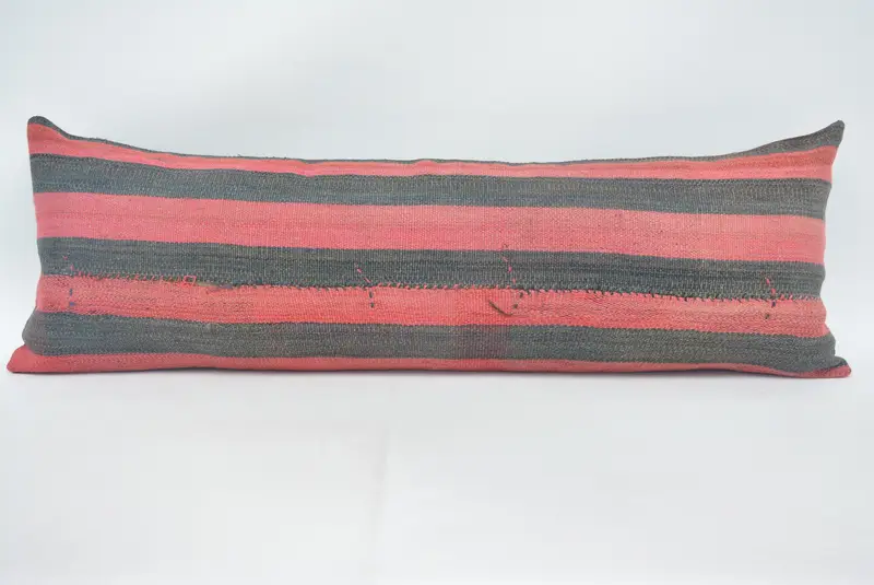 Rot-braun gestreiftes Kissen, 16x48 besticktes Wurfkissen