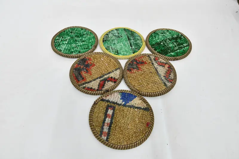 Posavasos redondos bohemios, juego de posavasos verdes y naranjas