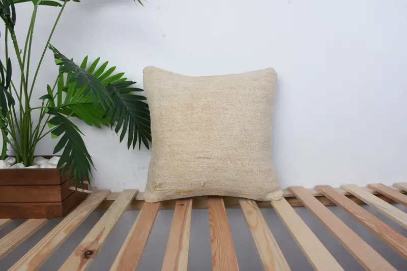 Home Decor Pillow, Boho Pillow Sham Cover, Kilim Cushion Sham, 16x16 Yellow Cushion Cover, Square Throw Pillow Case, Cushion Cover - 1
