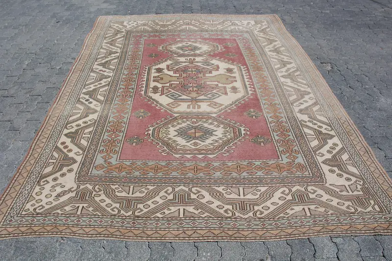 7,3x9,7 ft türkischer Teppich, Vintage Oversize Teppich, rotbrauner Karoteppich - 1