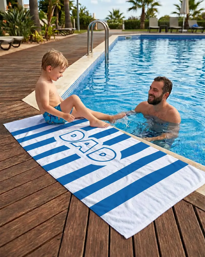 Blue Striped Dad Beach Towel, Personalized Father’s Day Gift, Custom Pool Towel For Dad, Summer - 1