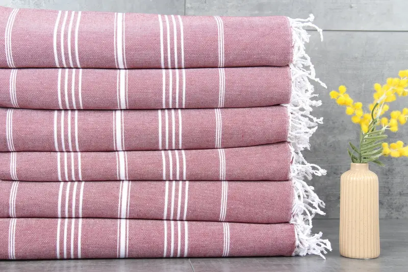 Turkish Beach Towel Striped Burgundy Beige 40x71 Inches