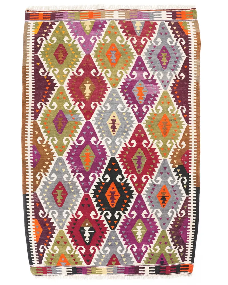 Mor ve Yeşil Halı, 5,4x7,9 ft Zarif Dekor