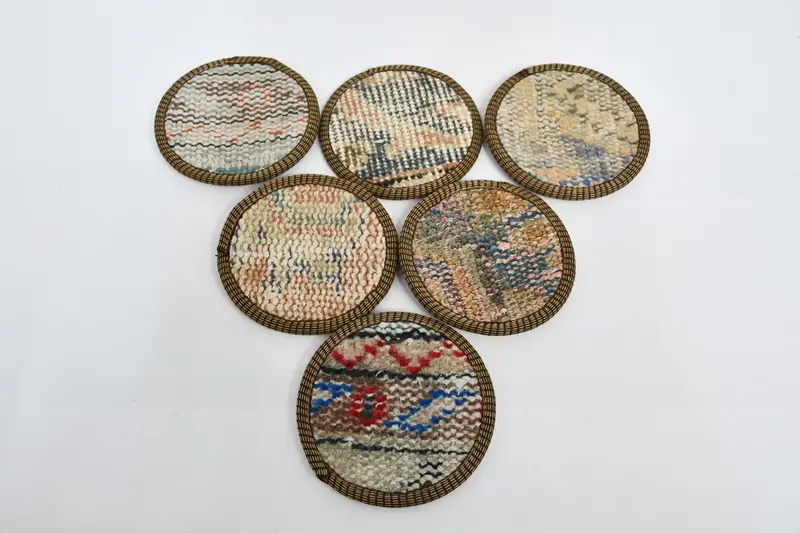 Bohemian Beige & Bronze Round Coasters, Ethnic Home Decor Coasters