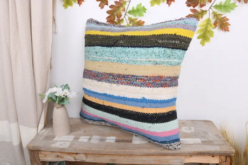 Bed Pillow, Ethnical Kilim Rug Pillow, Pillow for Sofa, Antique Pillows, 20x20 White Pillow Sham, Hippie Throw Cushion Case, Pillow Sham - 4
