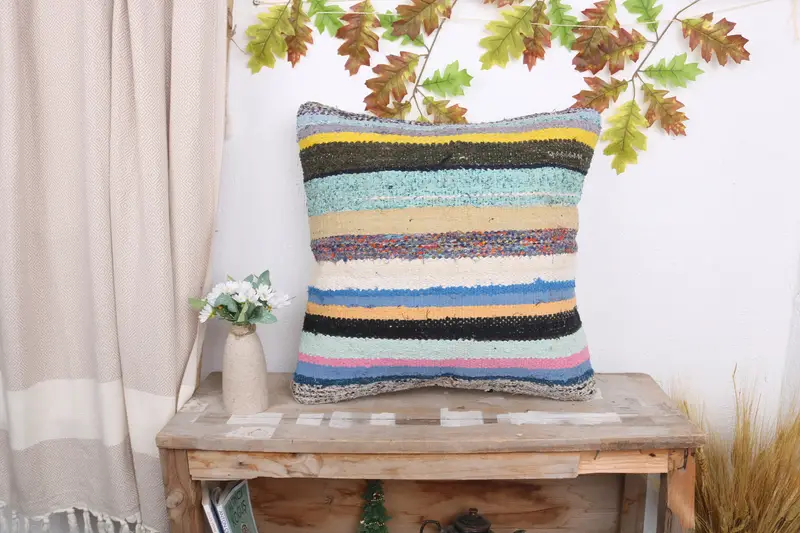 Bed Pillow, Ethnical Kilim Rug Pillow, Pillow for Sofa, Antique Pillows, 20x20 White Pillow Sham, Hippie Throw Cushion Case, Pillow Sham - 1