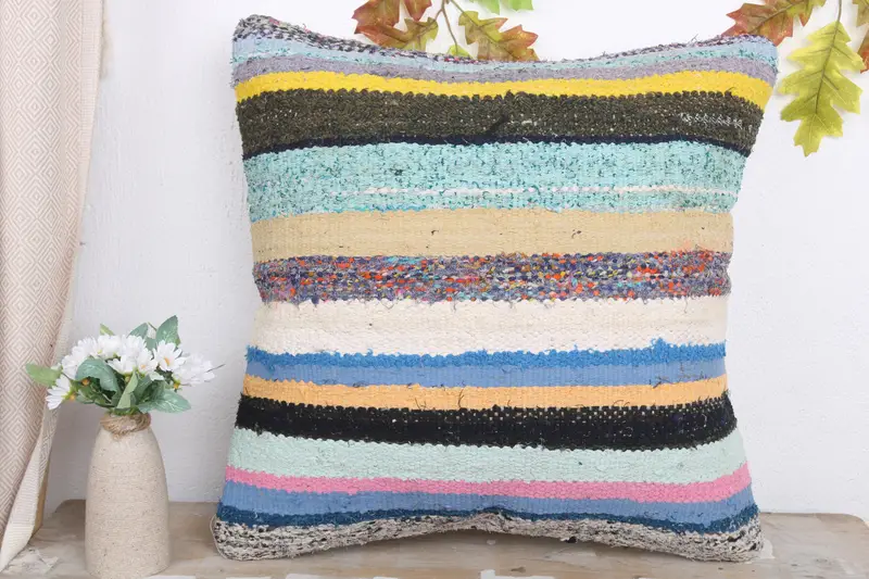 Bed Pillow, Ethnical Kilim Rug Pillow, Pillow for Sofa, Antique Pillows, 20x20 White Pillow Sham, Hippie Throw Cushion Case, Pillow Sham - 2