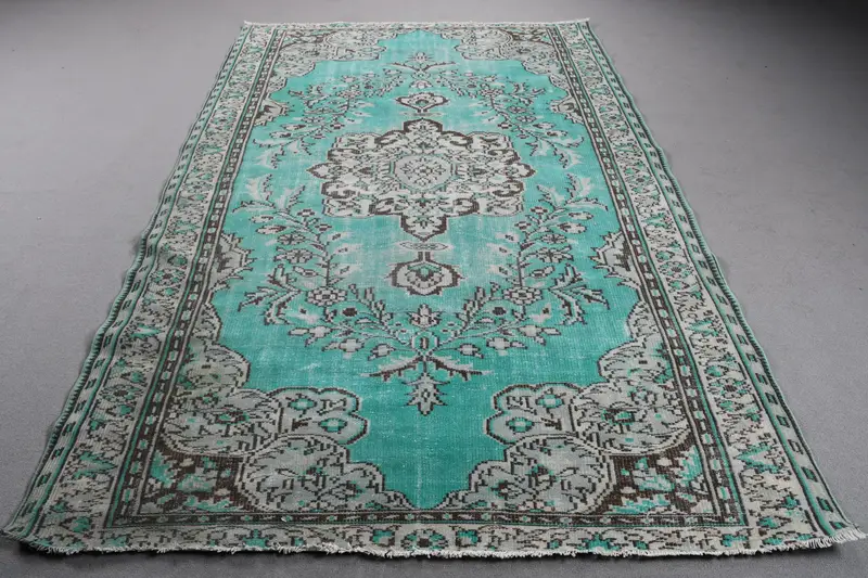 Türk Oushak Büyük Halı 5,8x9,2 ft (178x279 cm), Vintage Mavi Güneybatı Yün Halı - 1