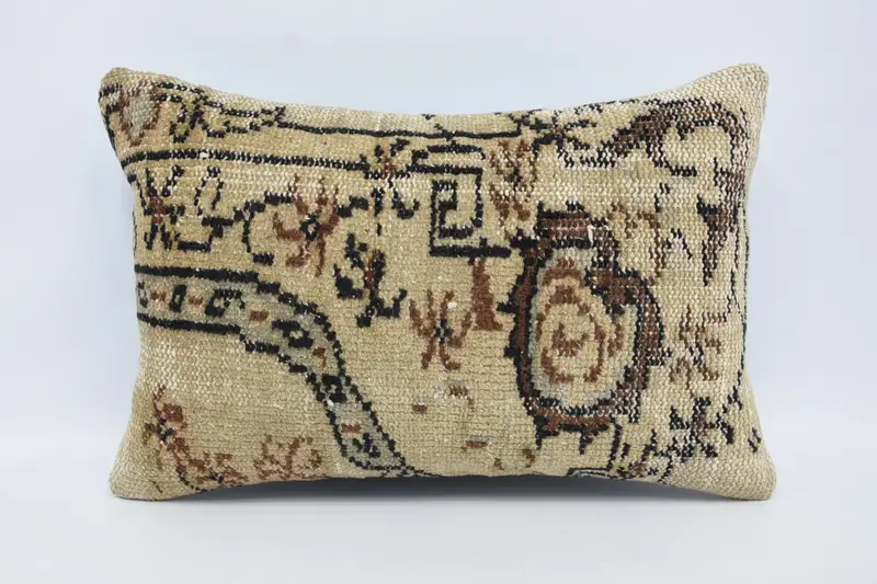 Antique Pillows, Pillow Cover, Turkish Pillow, Southwestern Pillow Sham, Ethnical Kilim Rug Pillow, 16x24 Beige Cushion, Ikat Pillow Sham - 1