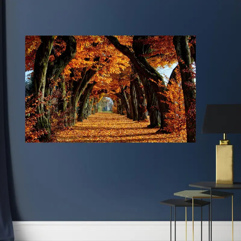 Elegant Printed Glass: Autumn Landscape & Tree Design